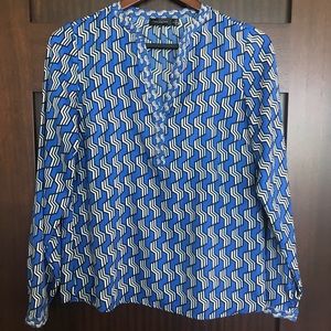blue geometric THE LIMITED LONG SLEEVE BLOUSE sz S